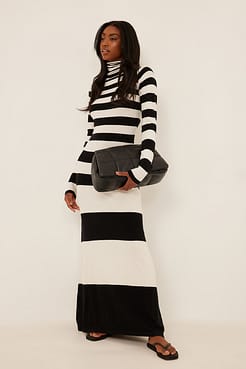Fine Knitted Striped Maxi Dress Outfit.