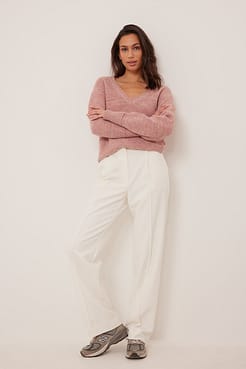 V-Neck Knitted Oversized Sweater Outfit.