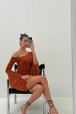 Bare Shoulder Cut Out Dress Outfit