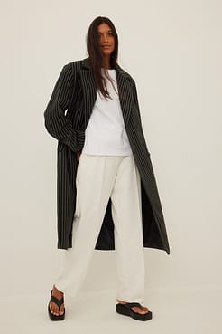Pinstriped Maxi Coat Outfit.