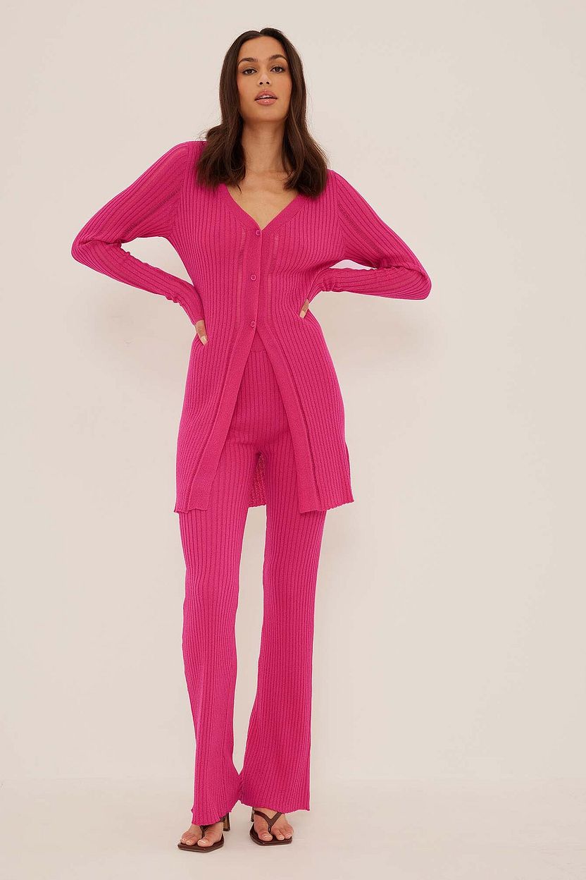 Fine Knitted Long Cardigan Pink