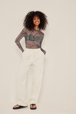 round neck printed mesh top outfit