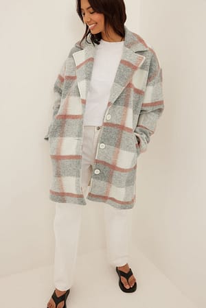 checked short coat outfit