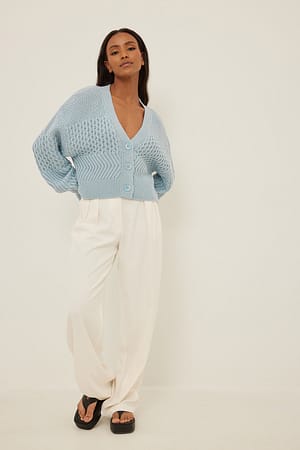 Pattern Knitted V Neck Cardigan Outfit.