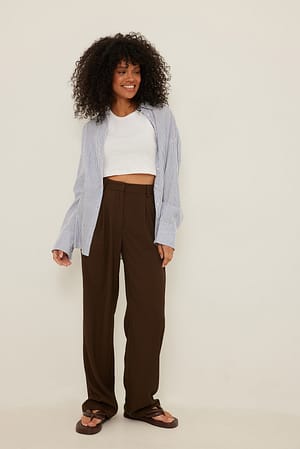 Recycled High Waist Tailored Straight Leg Suit Pants Outfit.