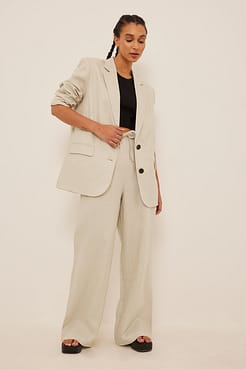 Elastic Waist Linen Trousers Outfit.