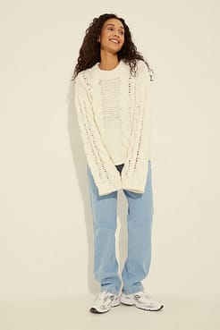 Cable Knitted Chunky Sweater Outfit.