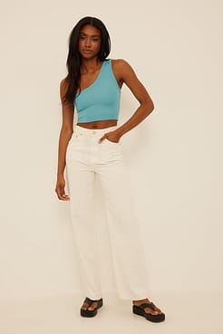 One Shoulder Crop Top Outfit.