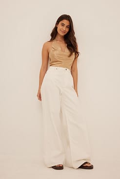 Waterfall Front Satin Top Outfit