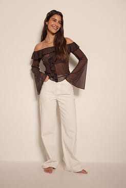 Off Shoulder Frill Mesh Top Outfit