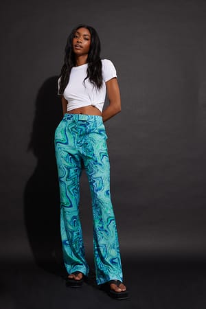 Printed Flared High Waisted Suit Pants Outfit