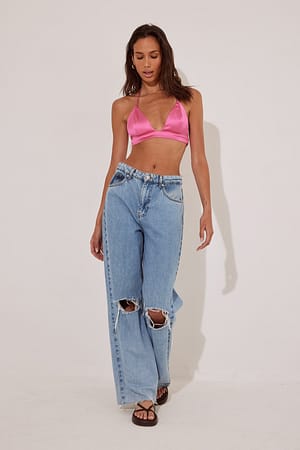 V-neck Satin Cropped Top Outfit