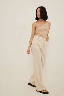 One Shoulder Seam Rib Top Outfit.