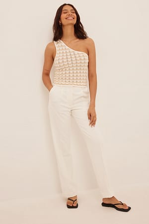 One Shoulder Wavy Stipe Knitted Top Outfit