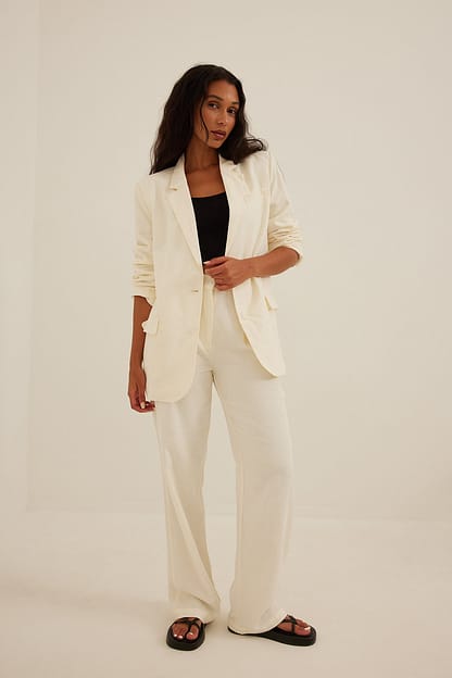 White Linen-Blend Oversized Blazer