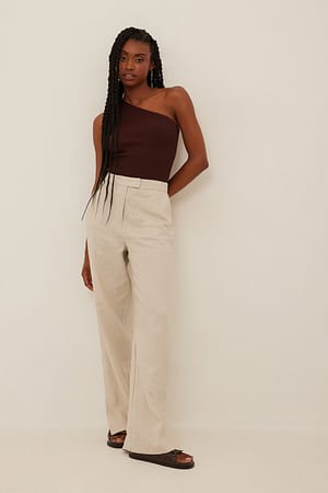 Rib Knitted One Shoulder Top Outfit.