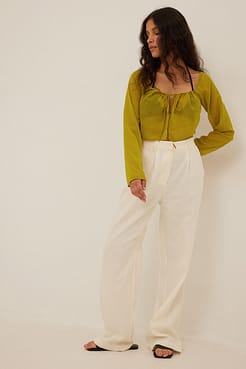 Tie Front Trumpet Sleeve Chiffon Blouse Outfit