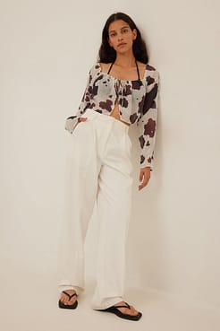 Tie Front Trumpet Sleeve Chiffon Blouse Outfit