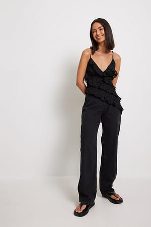 Asymmetric Frill Detail Top Outfit