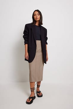 Fitted Contrast Stitch Midi Skirt Outfit
