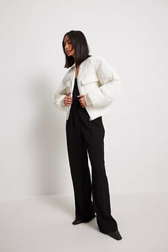 Short Puffer Bomber Jacket Outfit