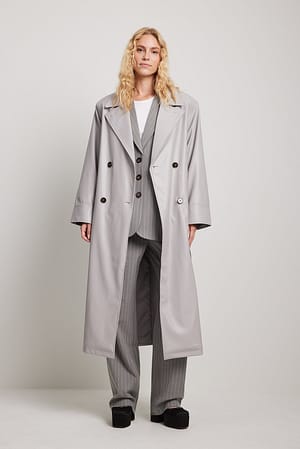 Padded Shoulder PU Trench Outfit
