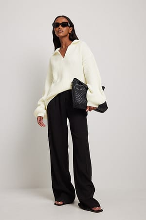 High Neck Zipped Knitted Sweater Outfit
