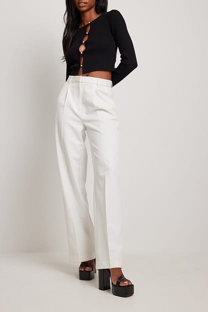Winter White Relaxed Mid Waist Suit Pants