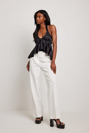 V Neck Cup Detail Satin Top Outfit