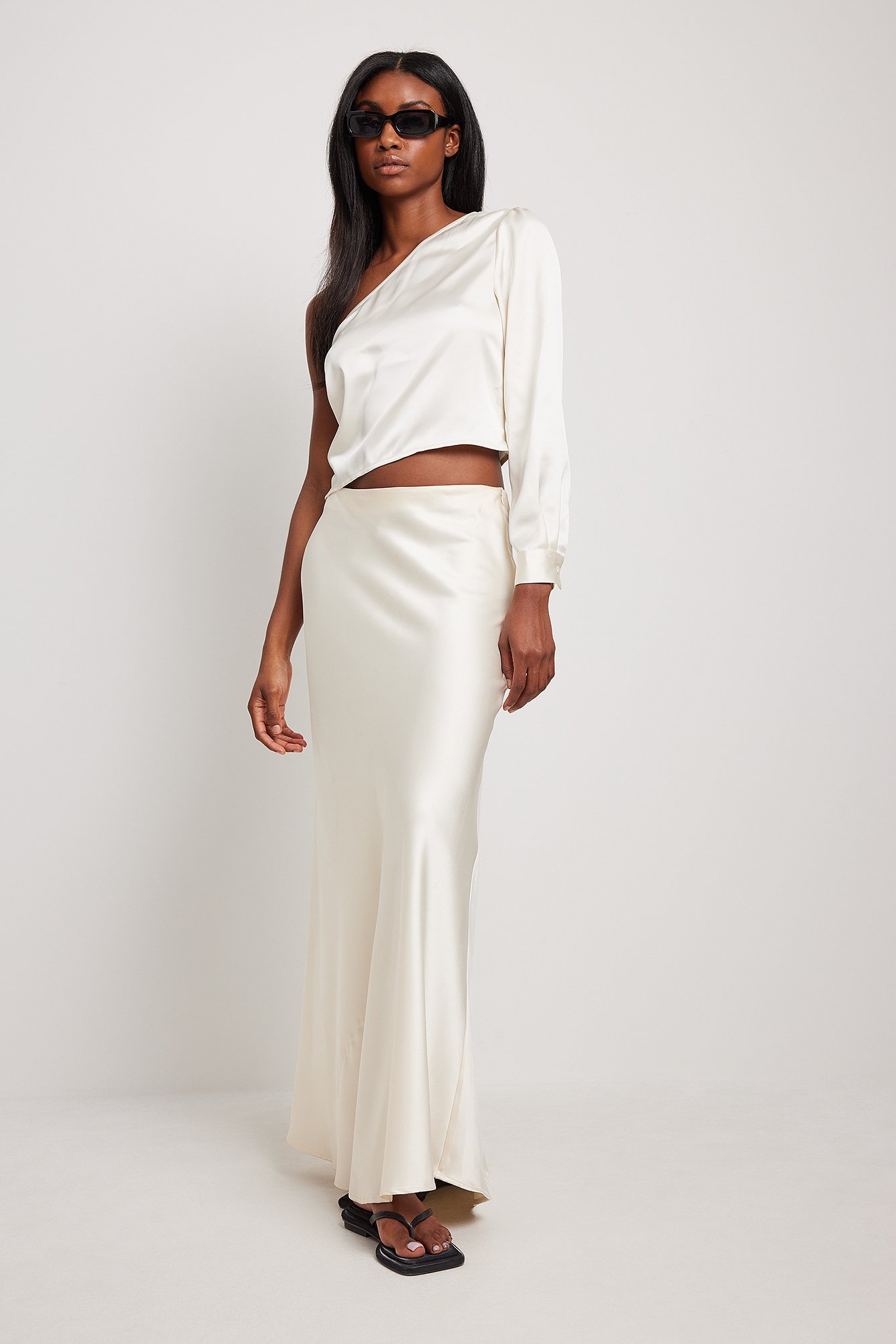 white midi skirt satin