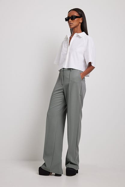 Grey Back Slit Suit Pants