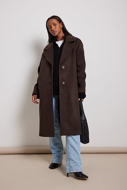 Brown Wool Blend Oversized Coat