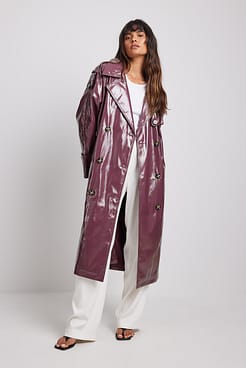 Shiny Pu Belted Trench Coat Outfit.