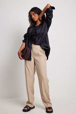 Mid Waist Pleated Suit Pants Outfit