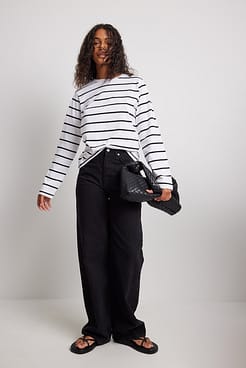 Long Sleeve Boxy Fit Stripe Top Outfit.