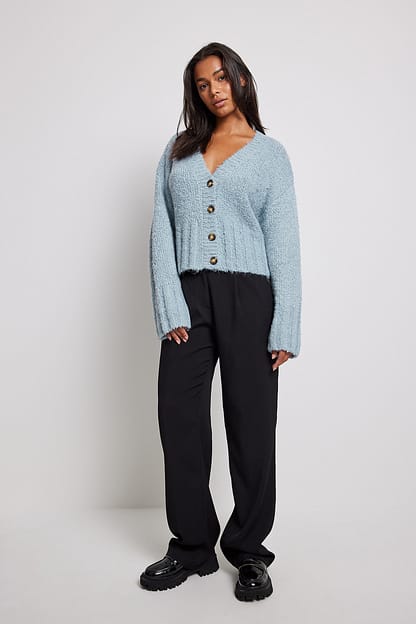 Dusty Light blue Chunky Knitted Cropped Cardigan