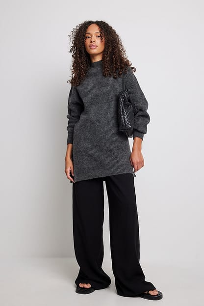 Dark Grey Melange Oversized Knitted Sweater