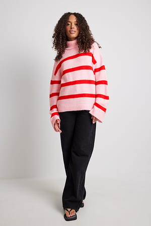 Knitted Striped High Neck Outfit