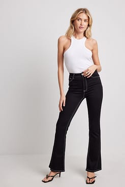 Contrast Seam Bootcut Jeans Outfit