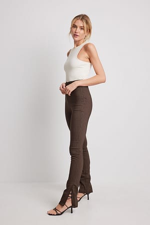 Pinstriped Stretch Slit Pants Outfit