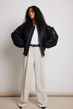 Oversized Structured PU Bomber Jacket Outfit