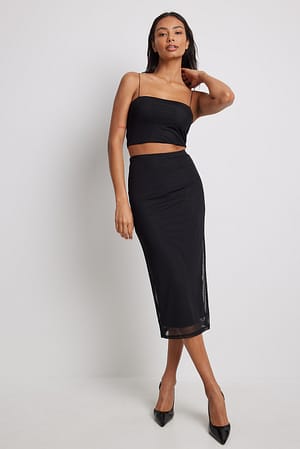 Fitted Mesh Midi Skirt Outfit