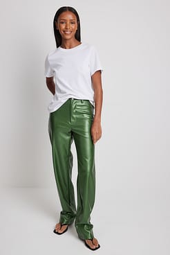 Metallic PU Trousers Outfit.