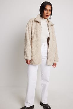 High Neck Teddy Jacket Outfit