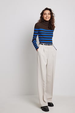 Fine Knitted Striped Turtleneck Sweater Outfit