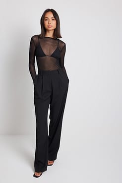 Round Neck Fitted Mesh Top Outfit