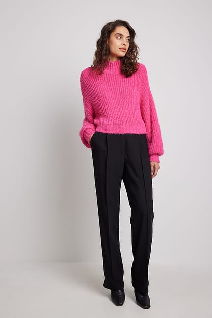 Fluffy Knitted Turtleneck Sweater Pink | NA-KD
