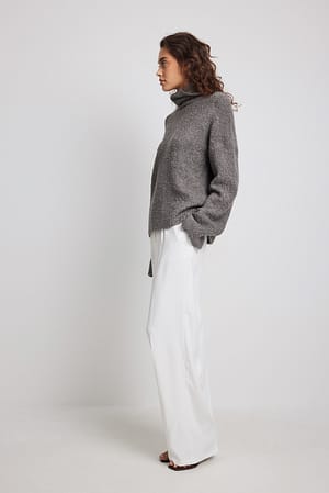 Wool Blend Knitted Turtle Neck Sweater Outfit