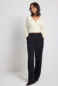 Knitted Ribbed Overlap Sweater Outfit