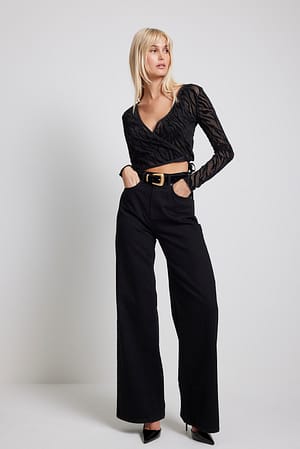 Burn Out Mesh Wrap Top Outfit